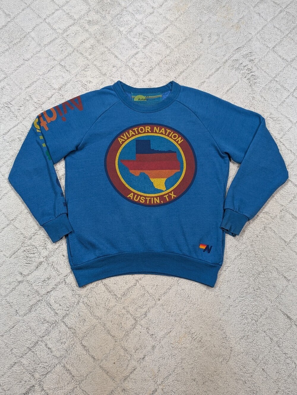 Aviator Nation Sweatshirt Womens XS Blue Austin Texas Graphic Crewneck